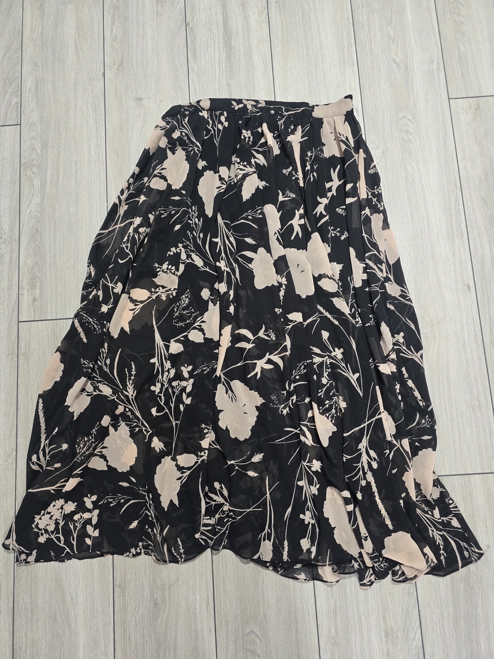 H&M Black Maxi Skirt with Blush Floral Print chiffon